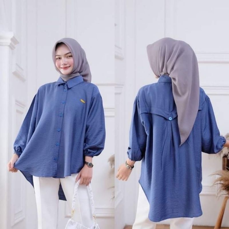 Kemeja Laura Atasan Wanita Blouse Semi Tunik Polo Linen