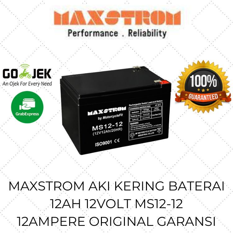 Aki Kering Baterai Sepeda Listrik 12 Ampere Maxstrom MS 12-12 / Aki Mainan Mobil Motor Anak Genset T
