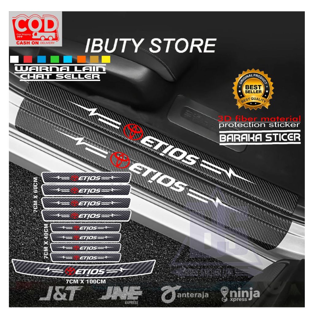 9pcs Sticker sill plate carbon 3d mobil etios sticker karbon 3d pelindung pijakan bumper bagasi toyo