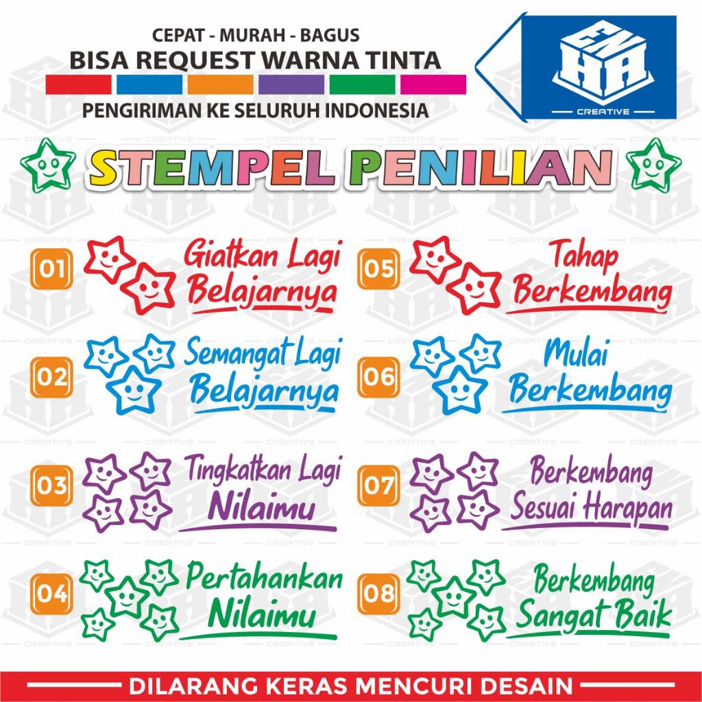 

Stempel Penilian / Stempel Guru /Stempel Sekolah / Stempel Emotico / Stempel Nilai / Stempel Bintang