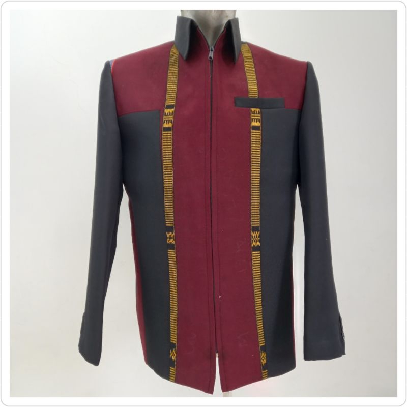 Jas Jaket motif Ulos Sumatera / Jas semi jaket ulos formal / Jas jaket ulos kombinasi hitam