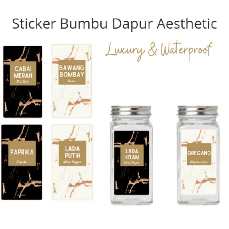 

Sticker Label Bumbu Dapur Waterproof Aesthetic Luxury "Gold Marmer Series" Stiker Botol Bumbu Bubuk Refill