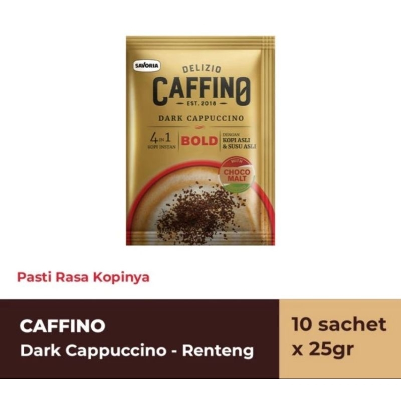 

Kopi Delizio Caffino Bold Dark Cappuccino 1 renceng Kopi sachet instan