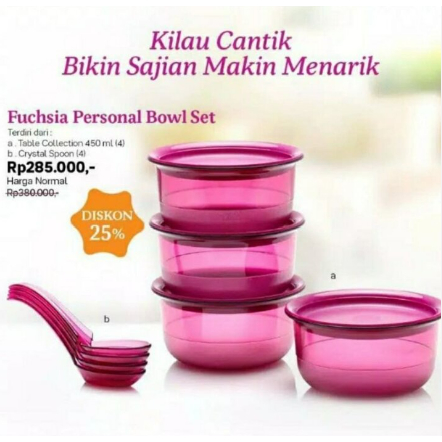 Fuschia Personal Bowl Set / Paket Mangkuk Saji Tupperware Original Termurah
