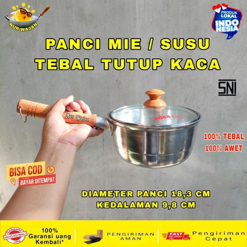 Panci Mie / Panci Susu Gagang Kayu Tebal Alumunium ED Nasional | Wajan Penggorengan mie serbaguna | 
