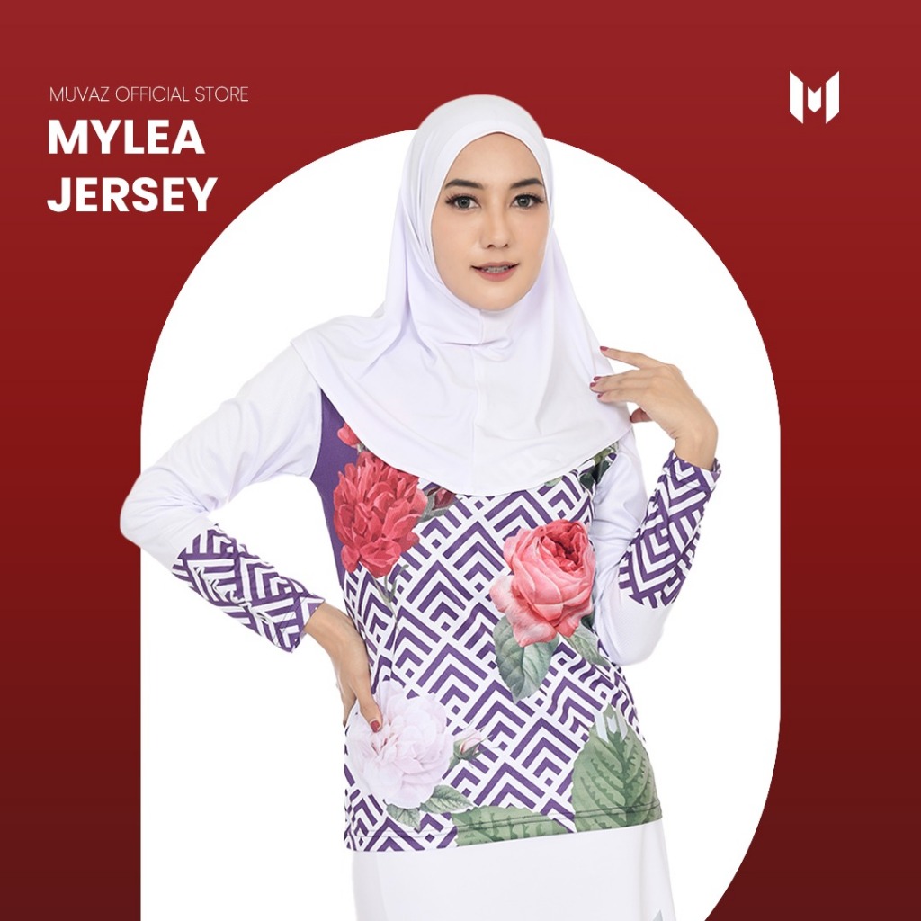 Muvaz Mylea - Kaos Olahraga Muslimah Dryfit Motif Bunga Mawar