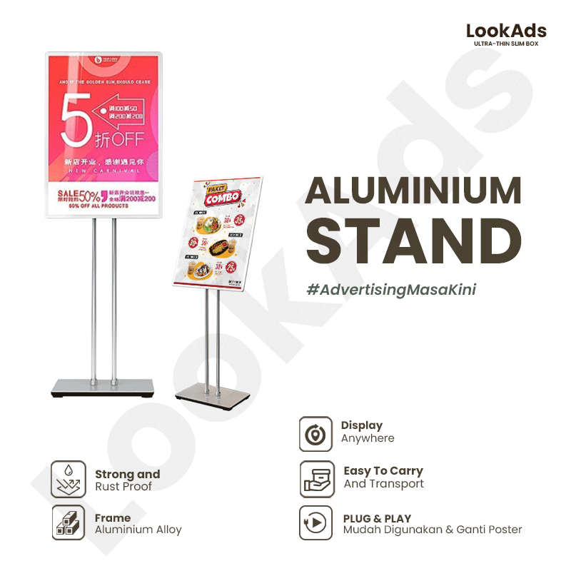 Aluminium Standing Poster Display LED - Standing Promosi - Display Poster