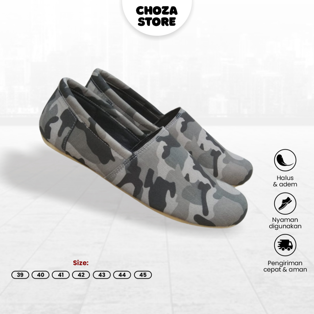 Sepatu Pria Sneakers Slip On Ferdinan Army Grey Shoes Casual Santai Kerja Empuk Nyaman Dipakai