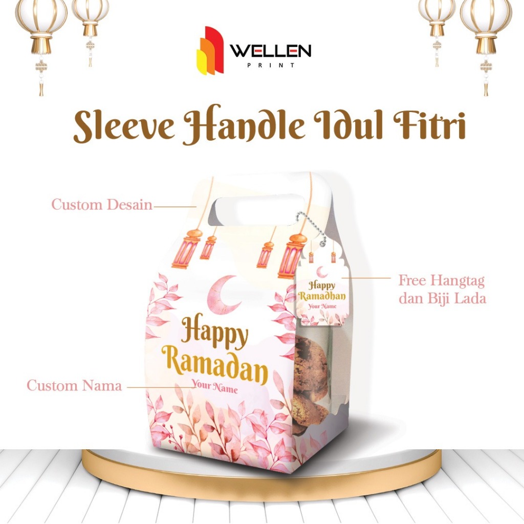 

WELLEN PRINT – Cetak Sleeve Handle Idul Fitri Custom / Print Packaging Jar Stoples Kue Lebaran 500 ml / Box hampers Eid Mubarak
