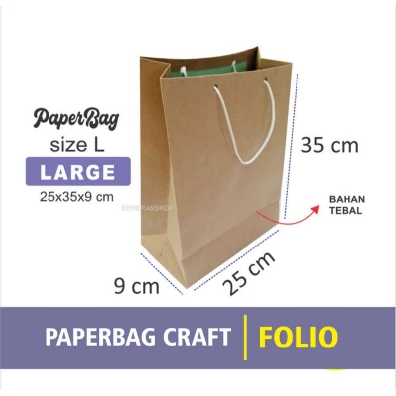 

Paper Bag coklat polos - paperbag 25x35x9 craft ukuran polio - L Large