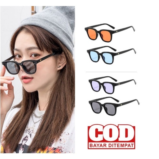 Kacamata Wanita Pria Optik Anti Sunglass Dengan Fashion Sunglasses Kacamata Hitam V style Jennie Bla