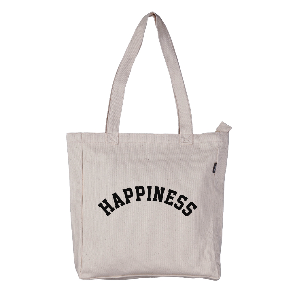 

ID FLADE STUDIOS TOTE BAG KANVAS HITAM CREAM RESLETING - TAS KULIAH PRIA WANITA - HAPPINESS SERIES