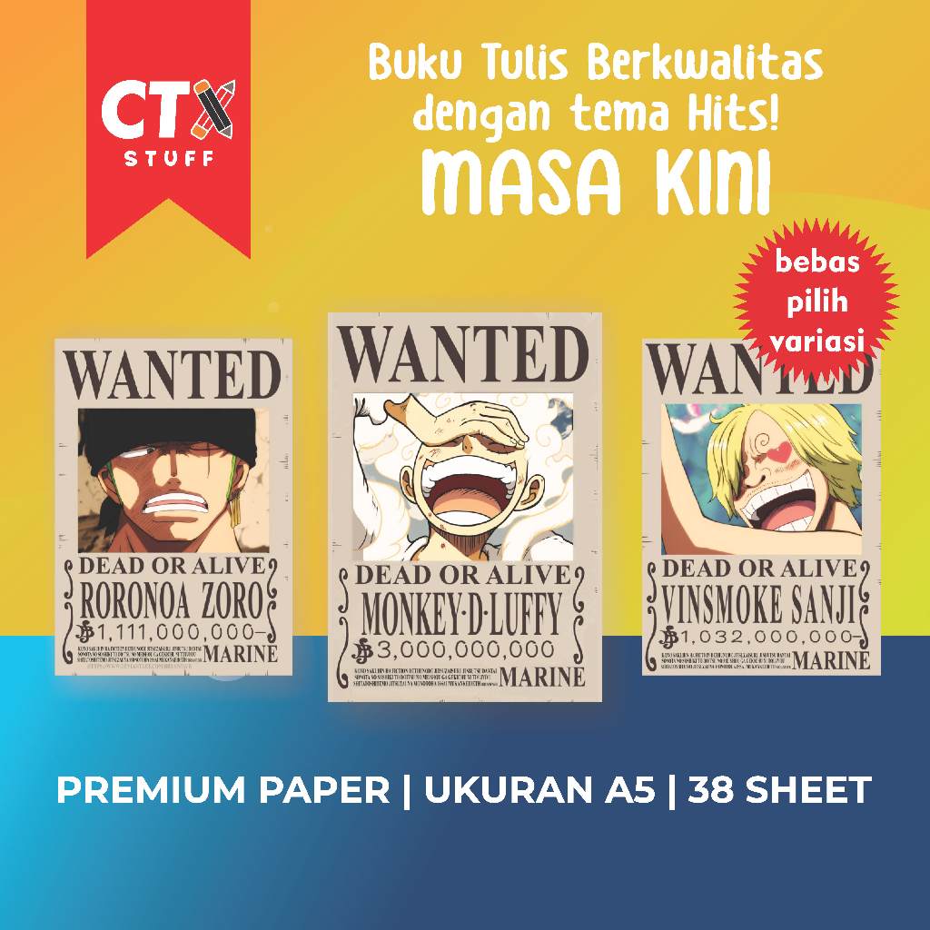 

ONE PIECE BOUNTY Buku Tulis A5 Buku Tulis Sekolah CUSTOM Cover Buku Tulis Unik Buku Tulis Anime