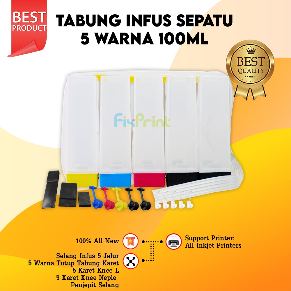 Tabung Infus Modif  CISS Printer Canon Hp Epson 5 Warna 100ml T1100 ix6560 ix6770 ix6870 ix6770