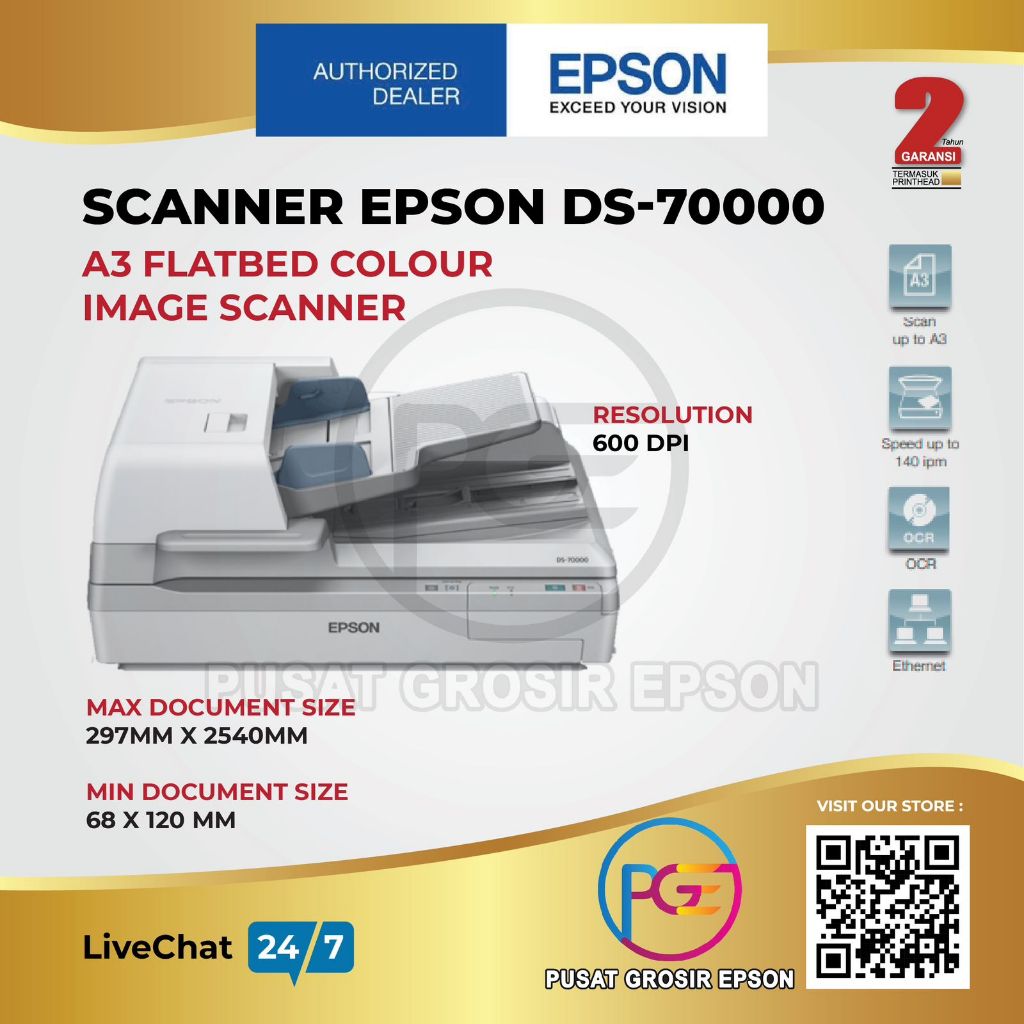 Scanner A3 EPSON DS-70000 DS70000 DS 70000 Garansi Resmi WorkForce Flatbed ADF DS70000