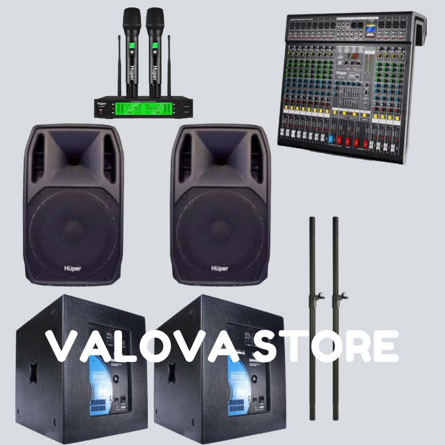 Paket 6 soundsystem outdoor Huper AK15A + Sub SRP118SE + Huper QX12