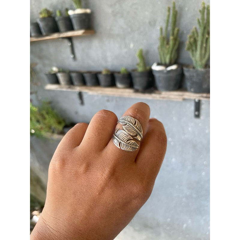 Cincin Ring Perak Silver Bali 925 Daun Pisang Universal Pria Wanita