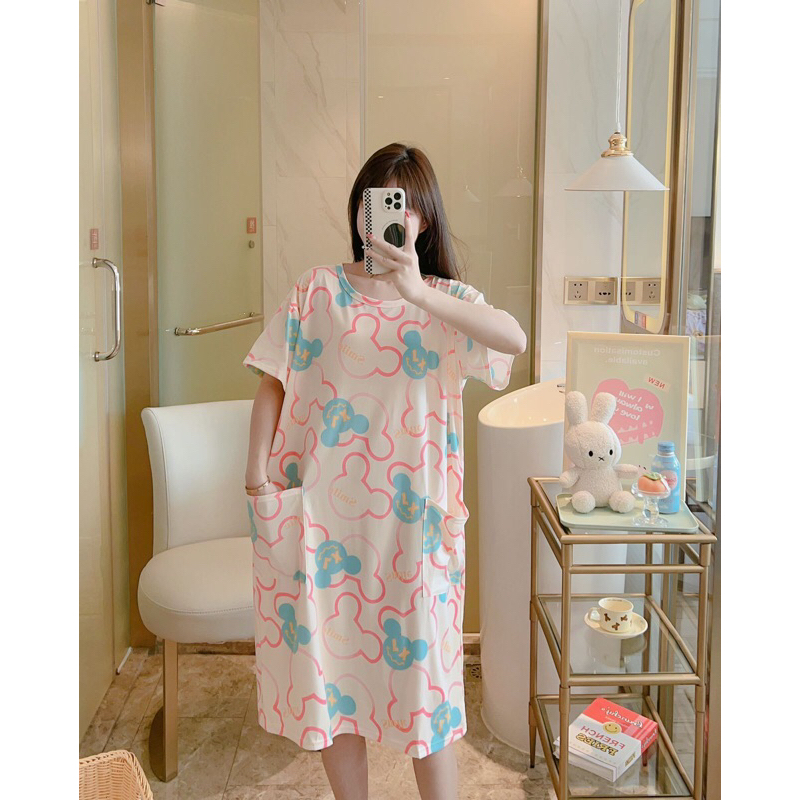(𝐓𝐞𝐫𝐛𝐚𝐫𝐮) Motif Mickey Mouse Daster Dress Wanita Baju Tidur Wanita Babydoll terusan LD 115Cm Model P