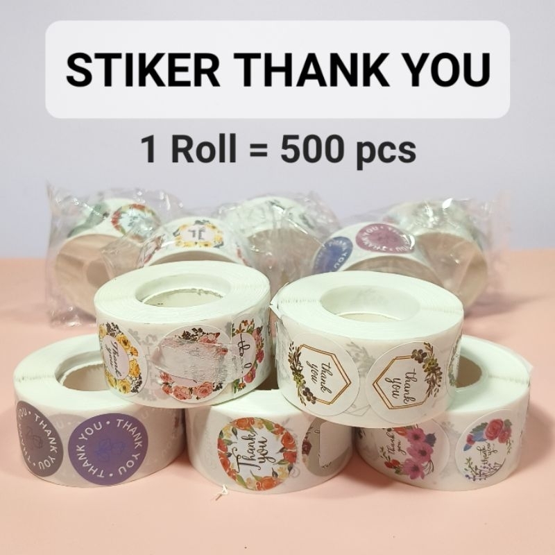 

stiker thank you per 1 roll isi 500 pcs