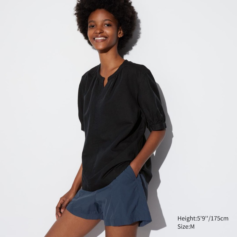 UNIQLO BLUS LINEN BLEND VOLUME LENGAN PENDEK