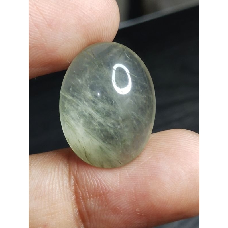 Natural Black Rutilated Quartz 21x16x6 mm 16.3 Ct Oval Cabochon Kecubung Cendana Rambut Hitam Halus 