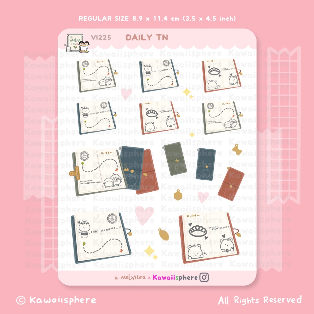 

Daily TN | VI225 a.melontea Journal / Ring Binder 6-hole Sticker | Stiker motif Traveler's Notebook