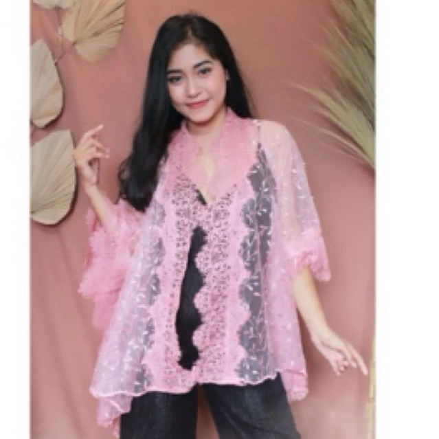 cardigan tille full renda, AAI-0081, outher tile renda, kebaya renda, kebaya kekinian, baju kondanga