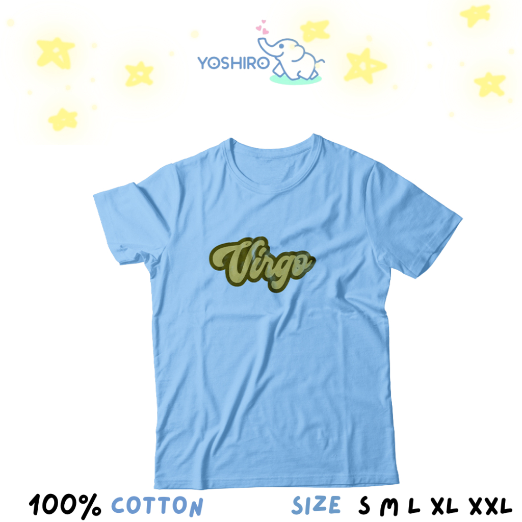Yoshiro - Kaos Zodiak Murah Tshirt Ramalan Baju Virgo Wanita Warna Lengan Pendek Katun Hitam Putih L