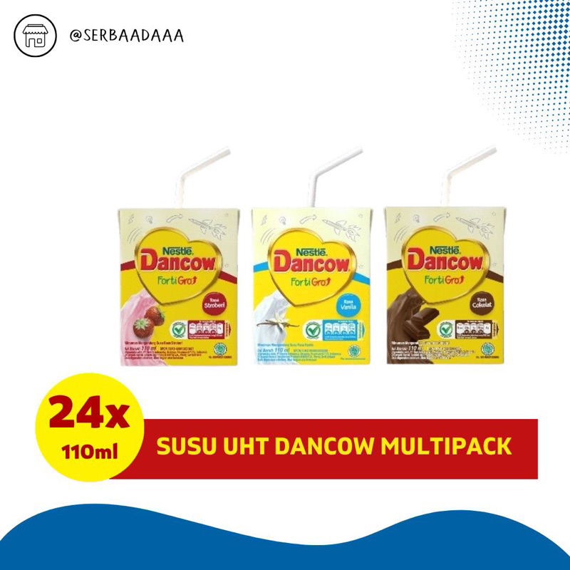 

RB Dancow Fortigro Uht 110 ml Rasa Cokelat Vanilla Strawberry BISA MIX 1 Dus Isi 36pcs Dancow UHT