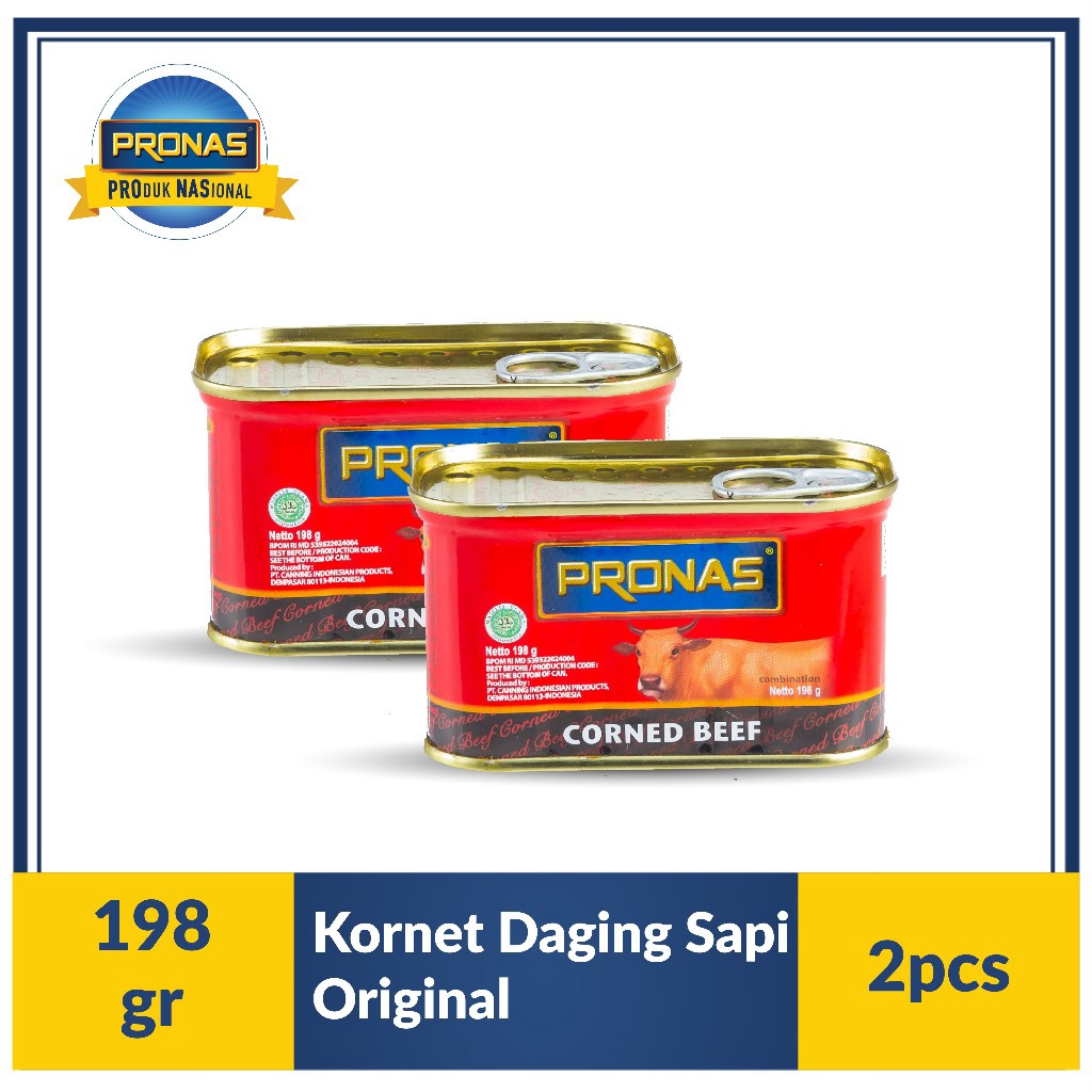 

Pronas Kornet Sapi Regular 198 g dalam kemasan Kaleng EOE bundling 2 pcs grosir