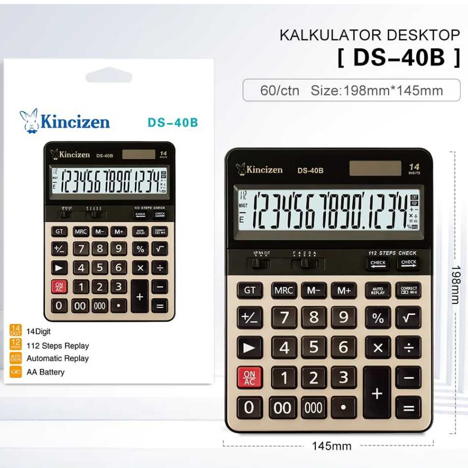 

KALKULATOR KINCIZEN SOLAR AKTIF DS-40B CALCULATOR baterai AA mudah 14 digit cek ulang dengan KUALITAS DS 40B KINCIZEN BODY TEBAL