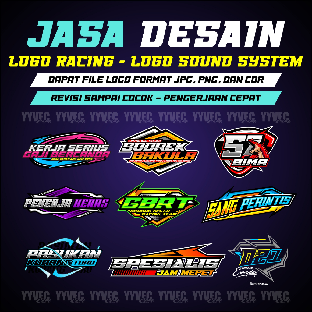 JASA DESIGN LOGO RACING, LOGO BENGKEL, LOGO SOUND SYSTEM, LOGO KOMUNITAS.