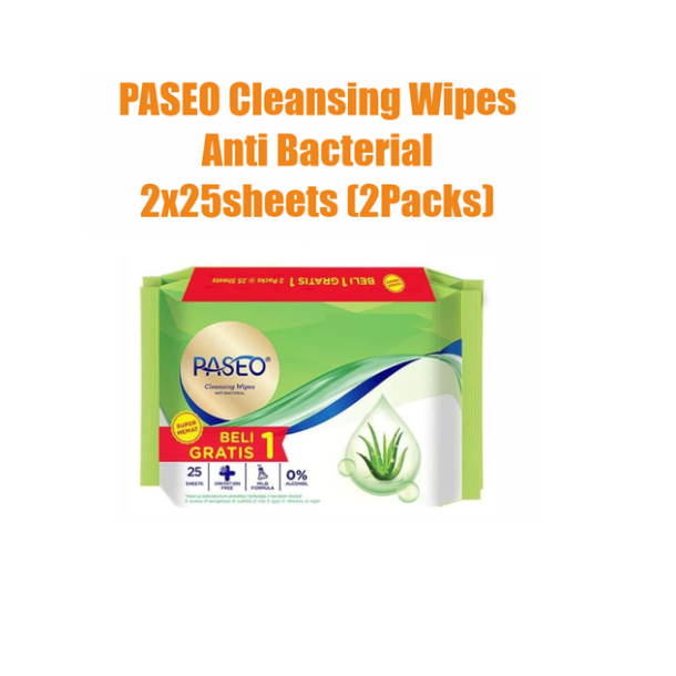 Tissue PASEO Wipes Anti Bacterial (2x25Sheets) TISU BASAH KECIL HIJAU