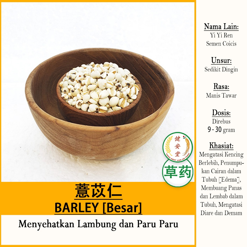 

BARLEY - JALI JALI - YI YI REN [薏米 - 薏苡仁 Semen Coicis] Herbal TCM PER 100 Gram