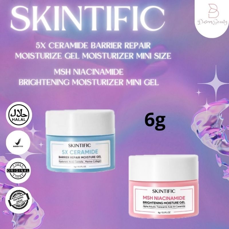SKINTIFIC 5X Ceramide Barrier Repair Moisturize Gel Moisturizer 6GR [ MINI ] & SKINTIFIC MSH Niacine