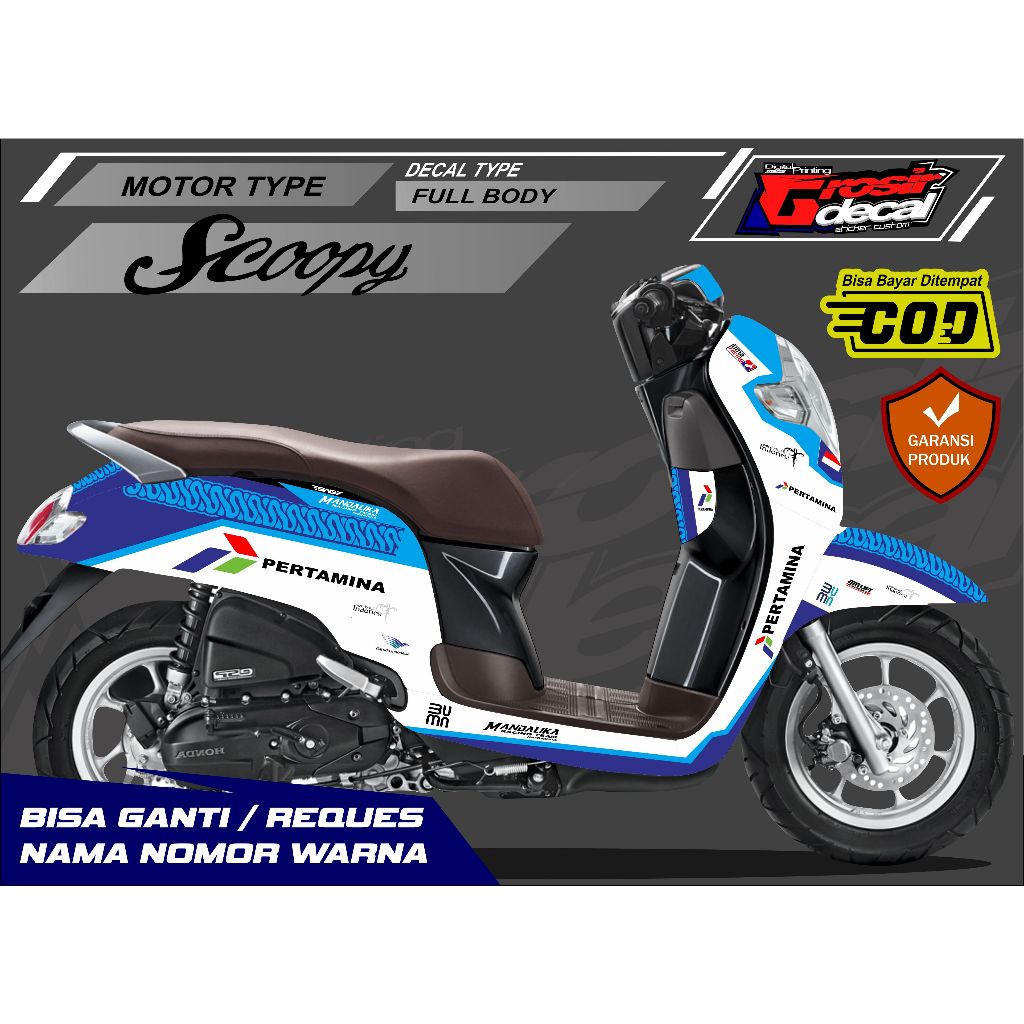 Decal Stiker Scoopy New Fi 2017 - 2019 Mandalika Racing Team / Pertamina Full Body Fullblock