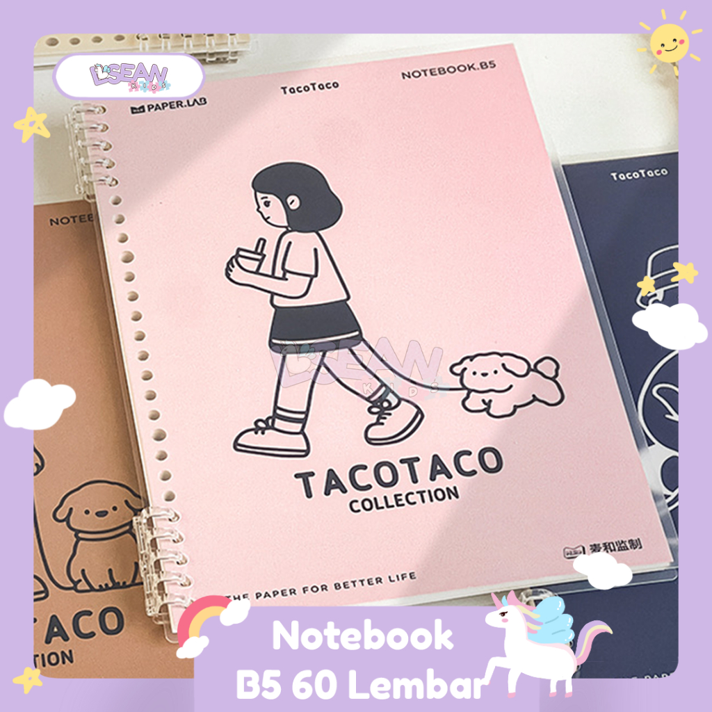 

TACOTACO BOOK 10 RING BINDER BUKU CATATAN MAHASIWA BELAJAR BERGARIS NOTEBOOK B5 60 LEMBAR