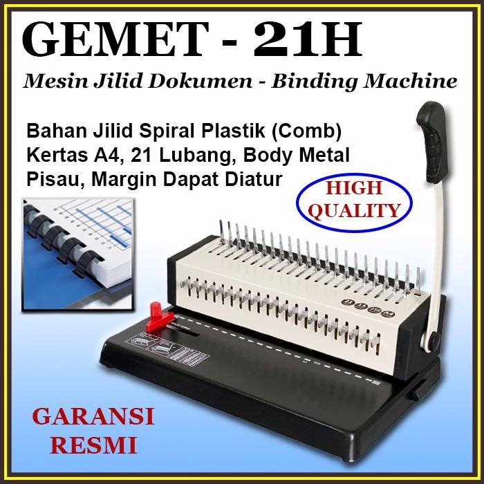 

Mesin Jilid Binding Spiral Plastik A4, GEMET 21H