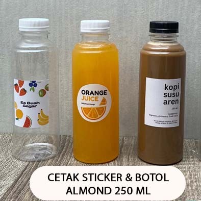 

Stiker dan Botol Almond Bulat Bening 250 ml Sticker Label Cetak Print Sticker Botol Custom Logo