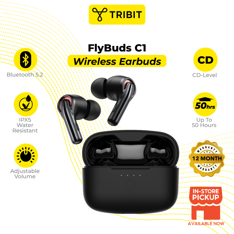 Tribit Flybuds C1 - Ultra Low-Latency Bluetooth 5.2, TWS Earbuds,aptx , CVC 8.0, 50H Playtime, Volum