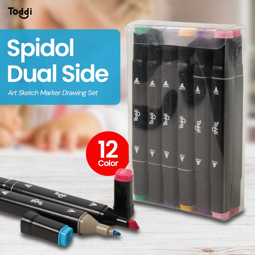 

Spidol Warna Sketsa Dual Side Fine Art Marker Brush Pen Animation isi 12 Smooth Ink Multi Color