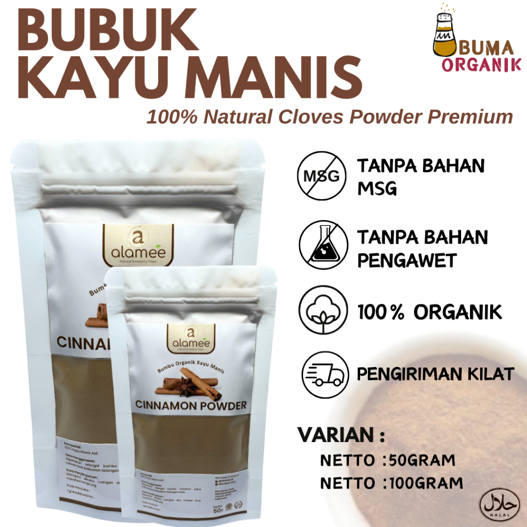 

Kayu Manis Bubuk Cinnamon Powder kayu manis Rempah Rimpang Murni Asli Tanpa Campuran Bumbu Organik 50gr dan 100gram