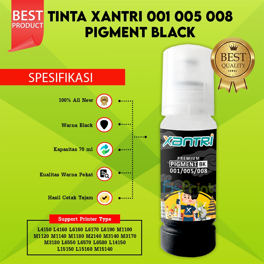 Tinta Premium Xantri EPSN 003 001 Refill 005 008 Black L4160 L5190 L6160 L6170 L6190 L3110 L4150 L41