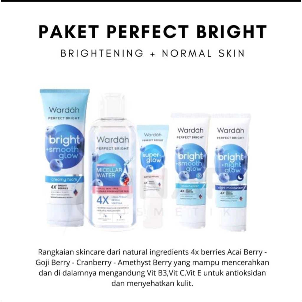 WARDAH PAKET PERFECT BRIGHT NORMAL SKIN [ Smooth Foam Micellar 100ml - Perfect Bright Serum 8ml - Pe
