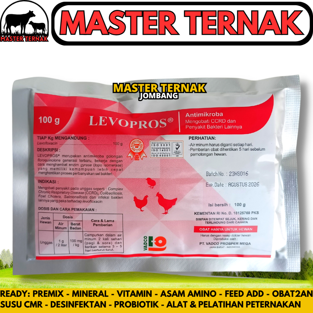 LEVOPROS 100 GRAM VADCO - Obat Ayam Cekres Batuk Crd Colibacilosis Salmonella Fowl Cholera CCRD Like