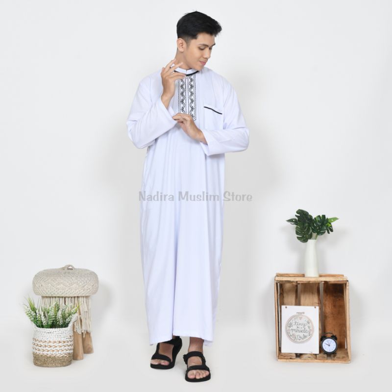 NADIRA - JUBAH LAKI - LAKI DEWASA BORDIR SIMPEL ELEGANT GAMIS PRIA DEWASA LENGAN PANJANG
