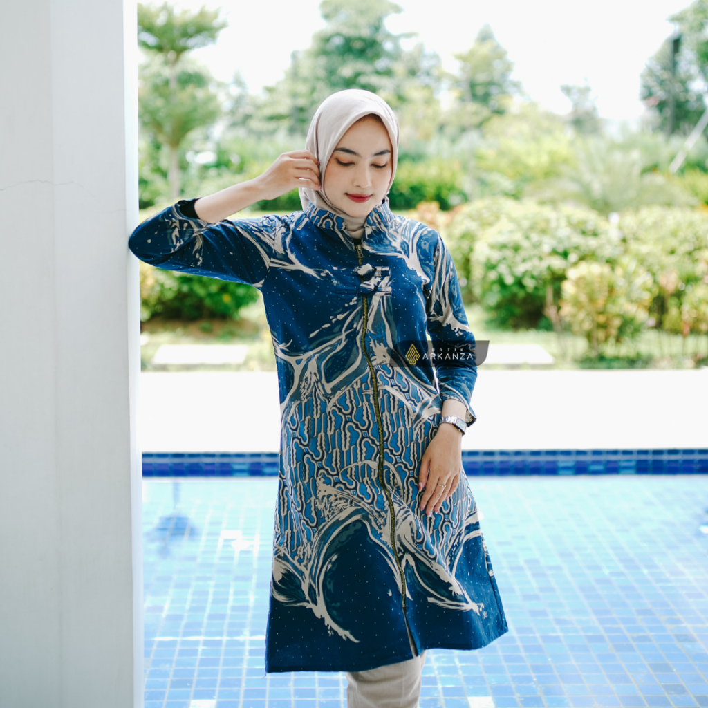 BATIK ARKANZA Baju TUNIK Motif TINULAR Batik Wanita Ramadhan Full Lapis TRICOT Original Asli