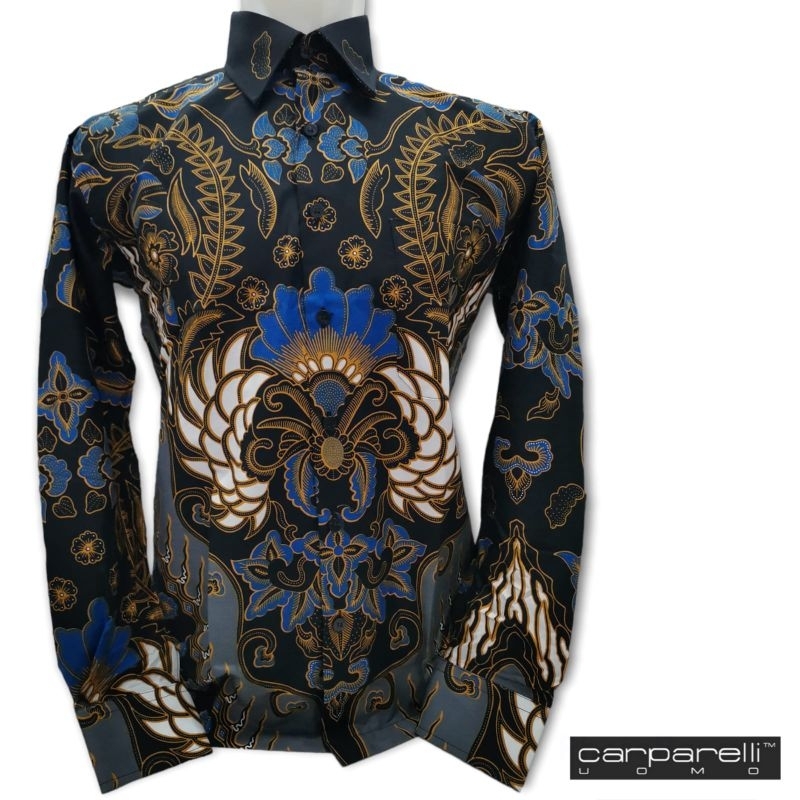 KEMEJA BATIK CARPARELLI WARNA HITAM MOTIF COKLAT