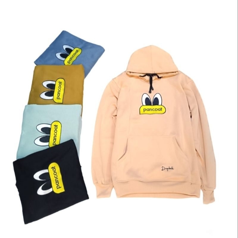 Jaket Hoodie Zipper Pria Tebal Full Bordir - Sweater Hoodie Pancoat animasi Mata donalduck - L XL