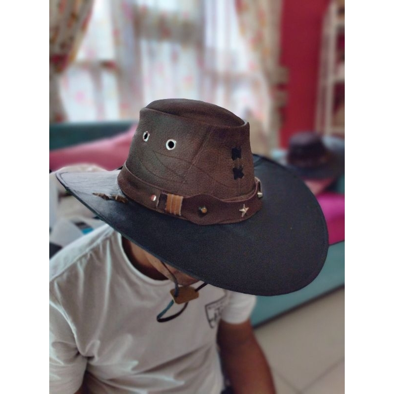 Topi Laken Topi Koboy Pria Kulit Domba Asli